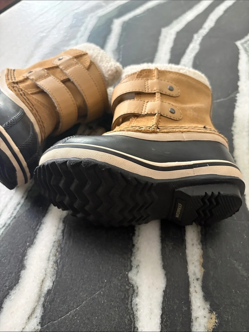 Sorel Kids Tan and Black Cozy Sherpa-Trim Snow Boots